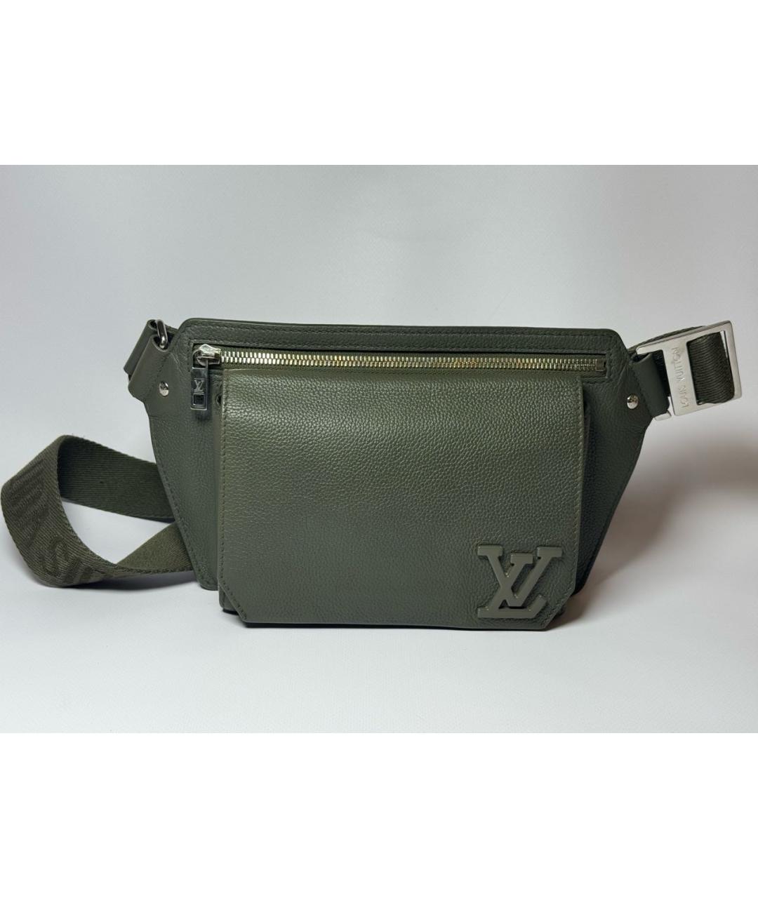 LOUIS VUITTON Хаки кожаная поясная сумка, фото 9