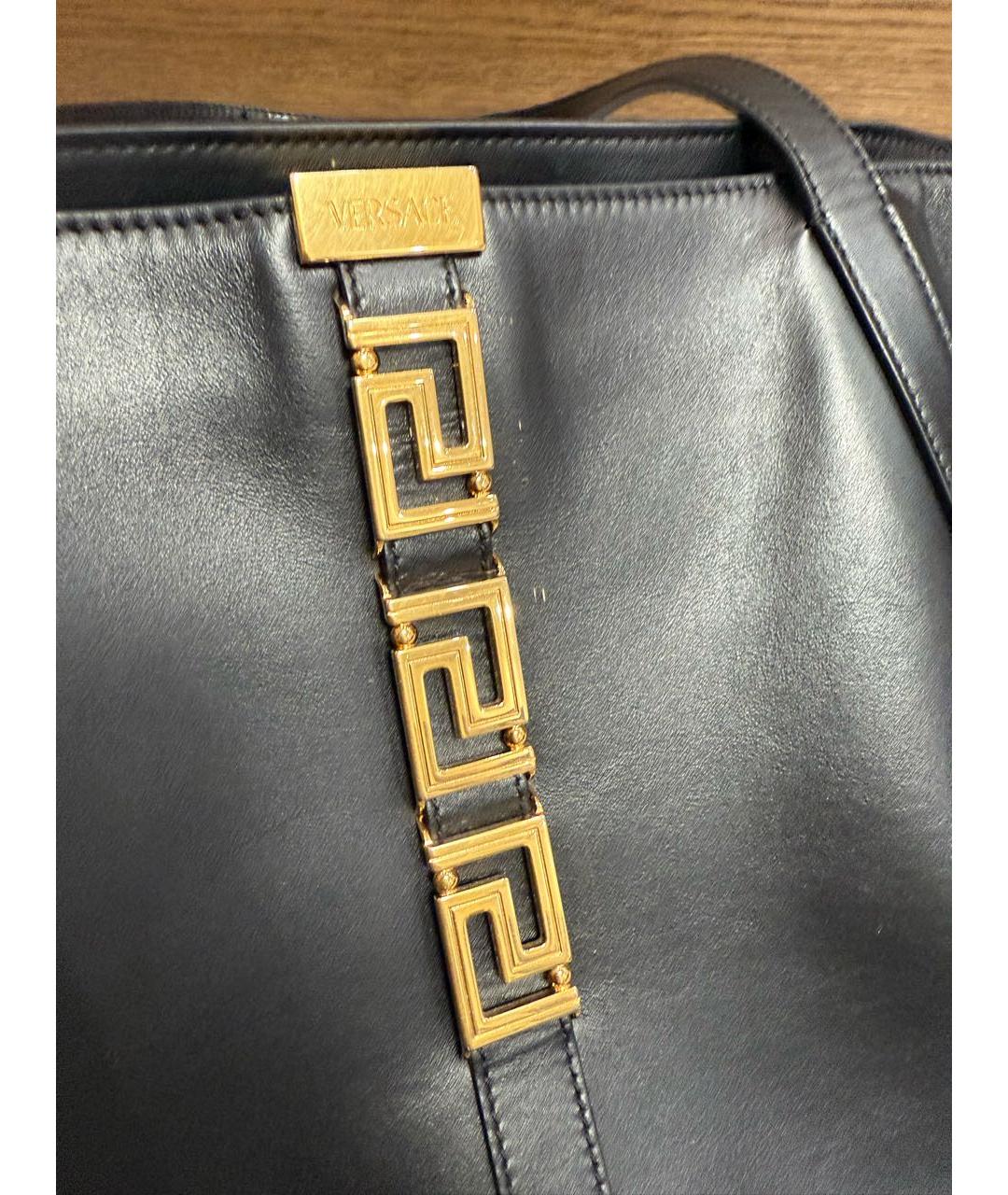 VERSACE Черная кожаная сумка тоут, фото 6