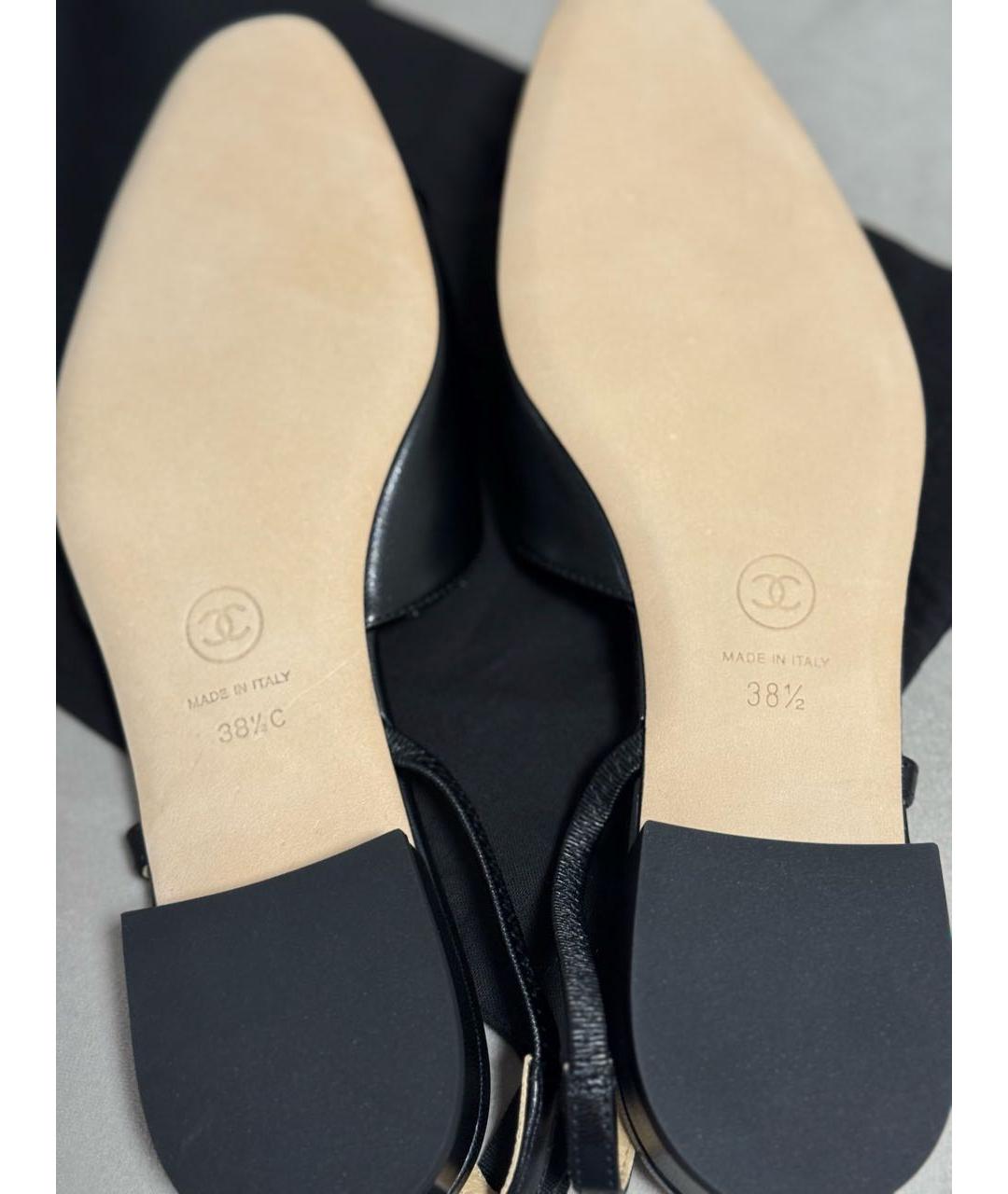 CHANEL Черные кожаные лодочки на низком каблуке, фото 6