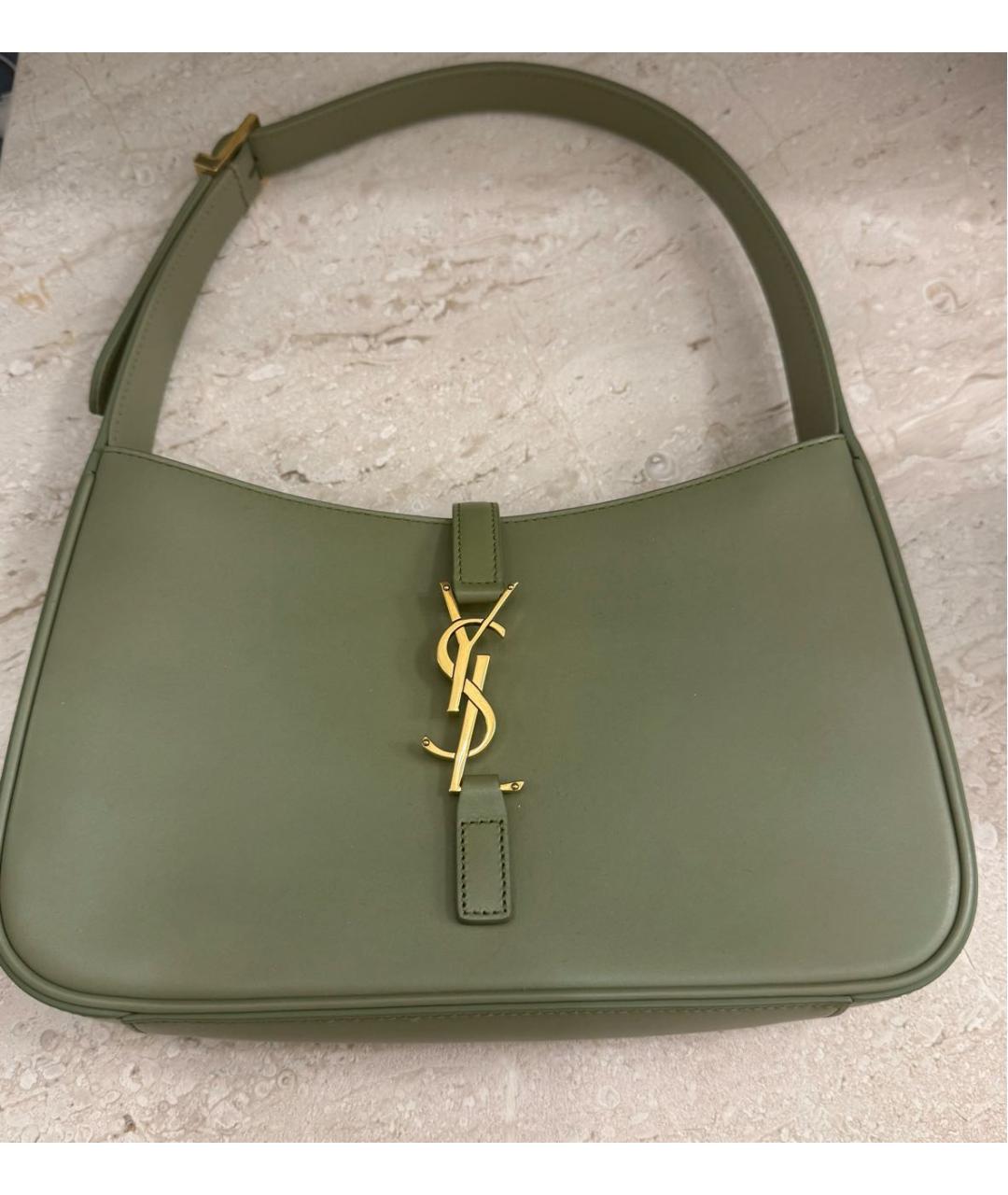 SAINT LAURENT Хаки кожаная сумка с короткими ручками, фото 4