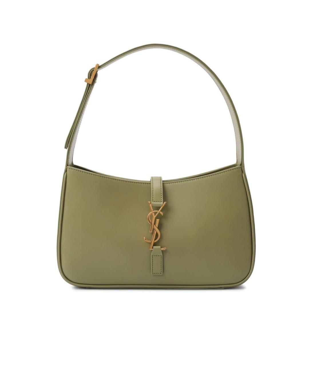 SAINT LAURENT Хаки кожаная сумка с короткими ручками, фото 1