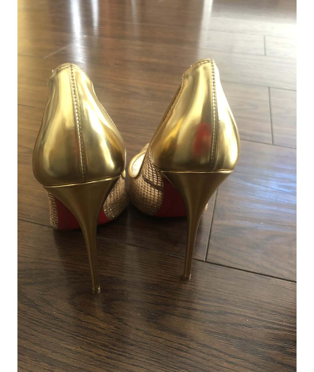 CHRISTIAN LOUBOUTIN Золотые текстильные туфли, фото 4