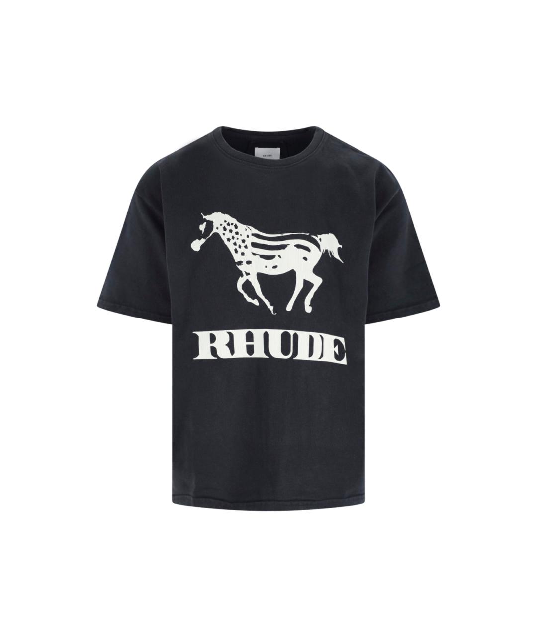 RHUDE Черная хлопковая футболка, фото 1