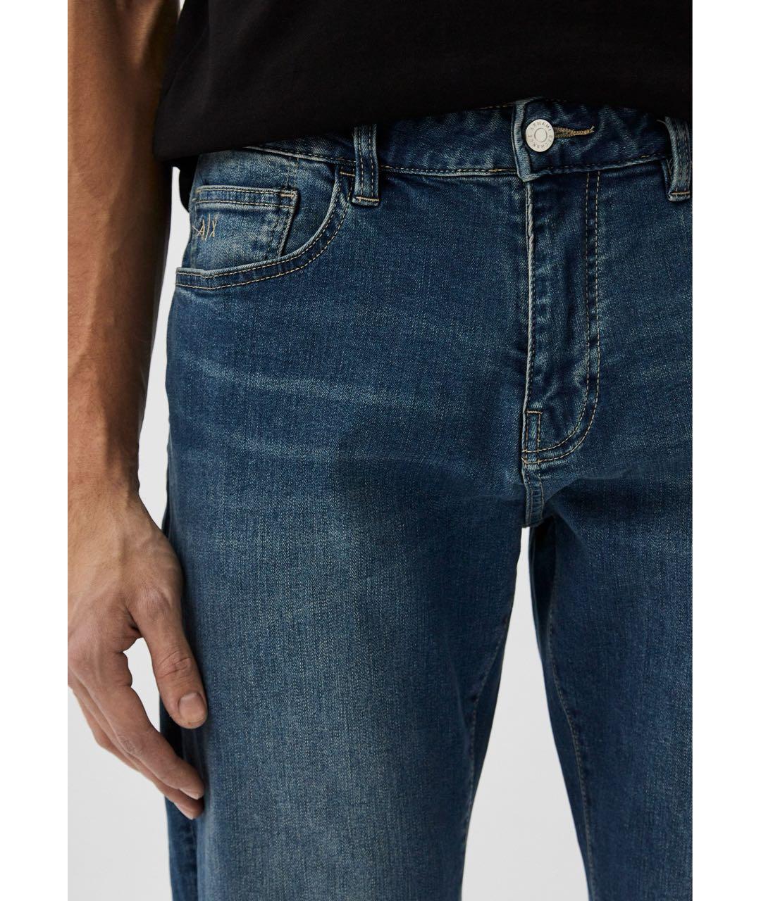 ARMANI EXCHANGE Синие хлопко-эластановые прямые джинсы, фото 7