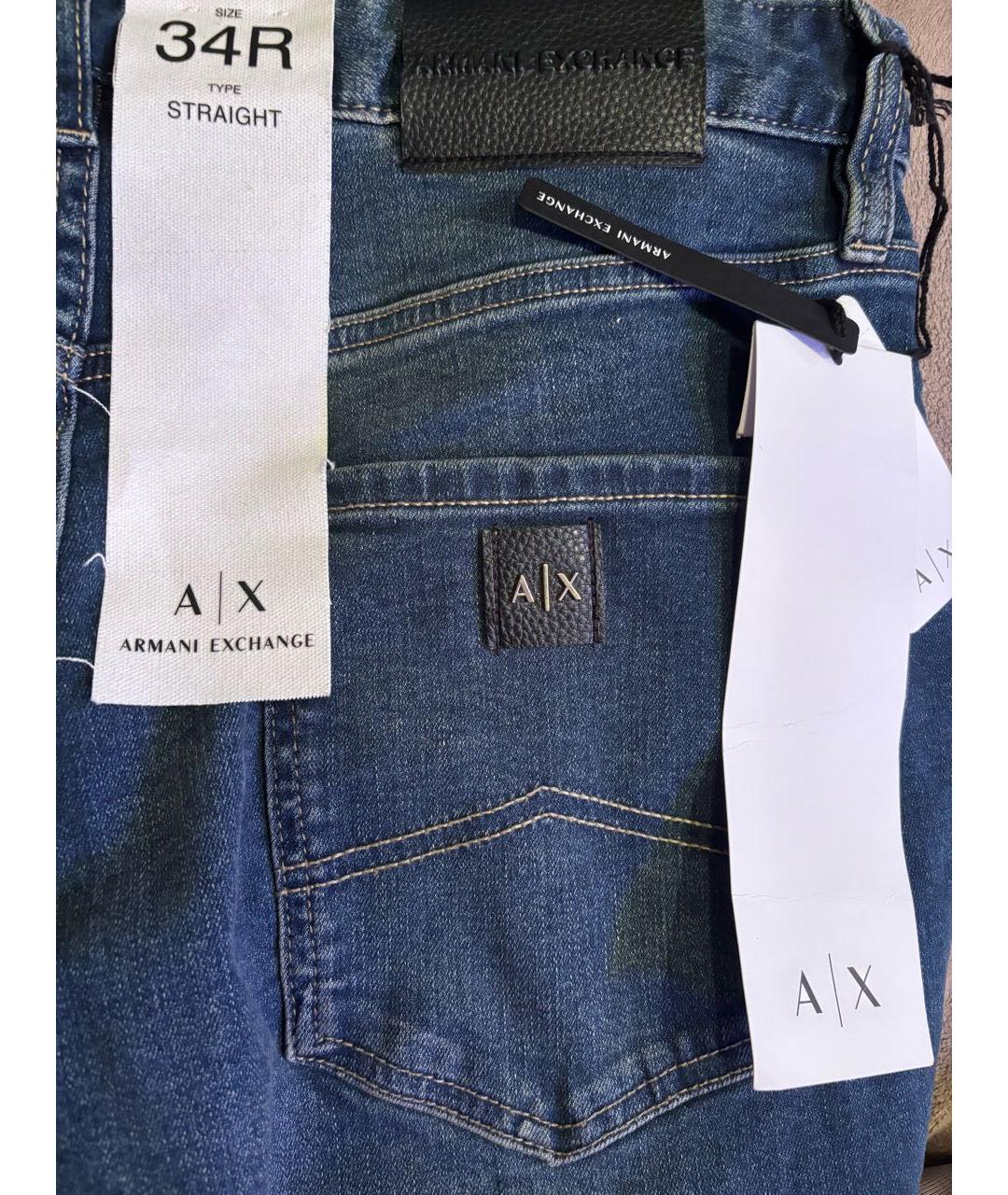 ARMANI EXCHANGE Синие хлопко-эластановые прямые джинсы, фото 4
