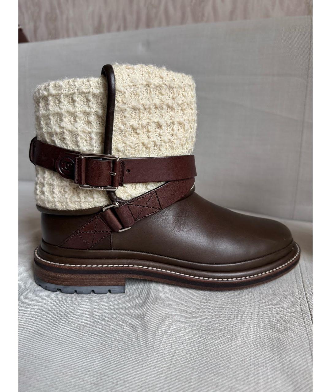 CHANEL Коричневые кожаные ботинки, фото 8