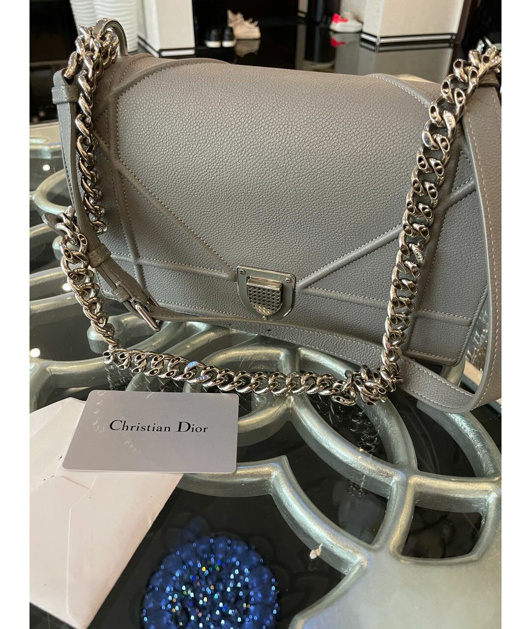 CHRISTIAN DIOR Серая кожаная сумка тоут, фото 4