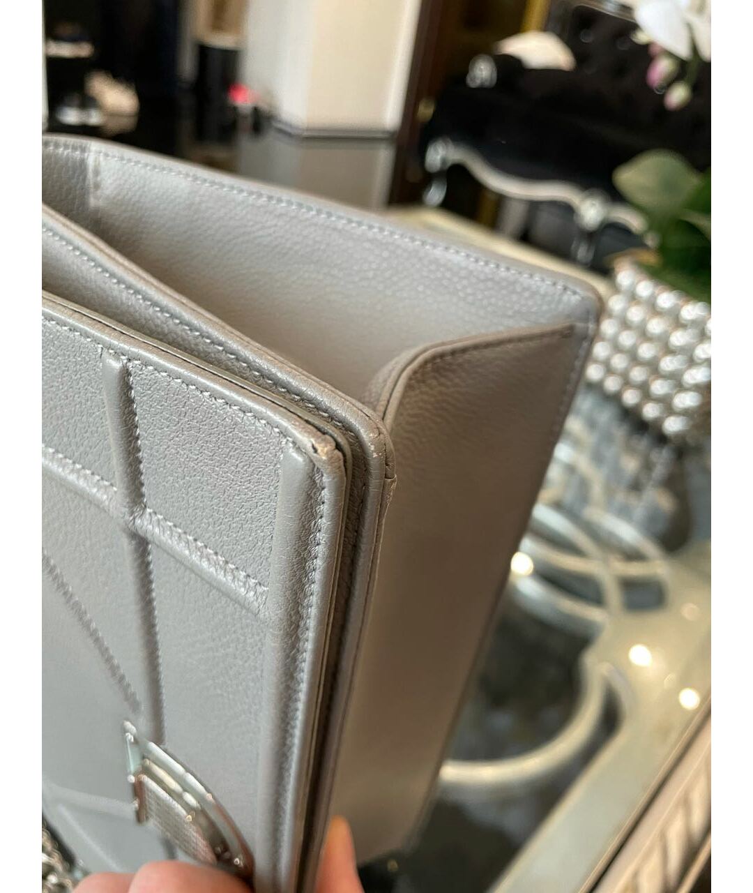 CHRISTIAN DIOR Серая кожаная сумка тоут, фото 5
