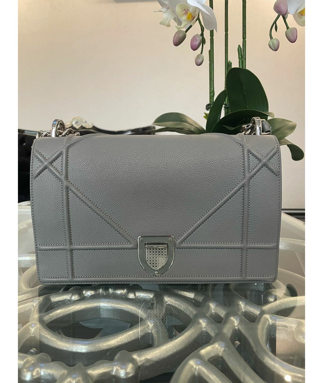 CHRISTIAN DIOR Серая кожаная сумка тоут, фото 9