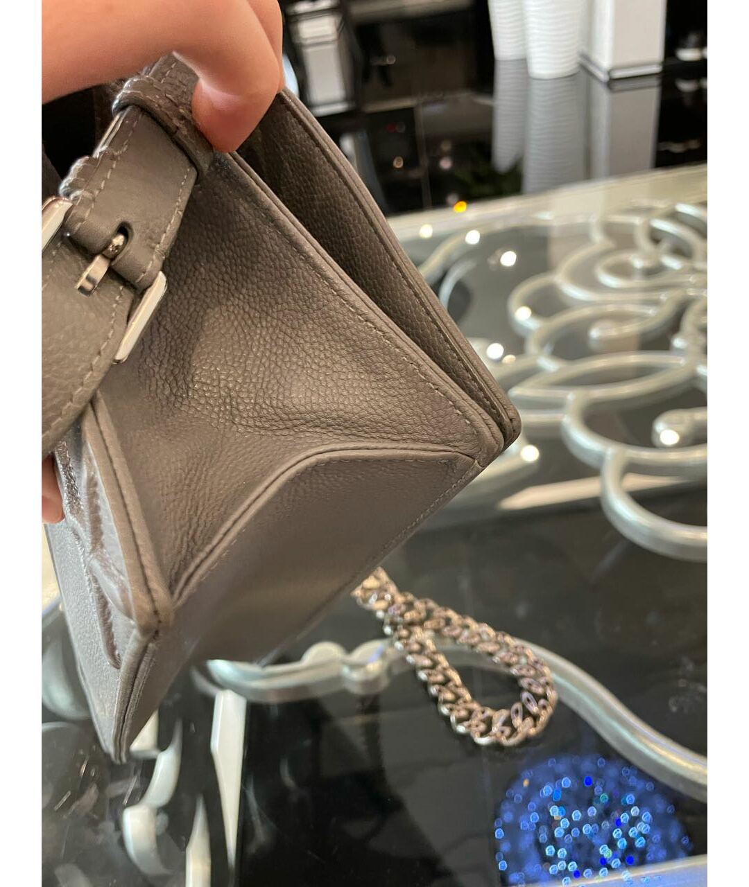 CHRISTIAN DIOR Серая кожаная сумка тоут, фото 2