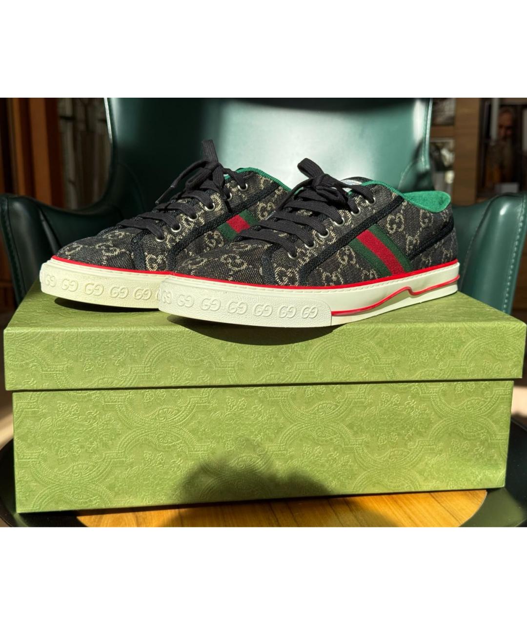 GUCCI Черные текстильные низкие кроссовки / кеды, фото 2