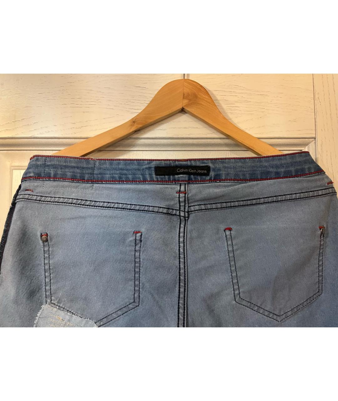 CALVIN KLEIN Голубые хлопко-полиэстеровые джинсы слим, фото 3