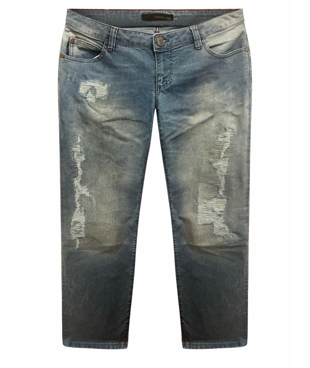 CALVIN KLEIN Голубые хлопко-полиэстеровые джинсы слим, фото 1