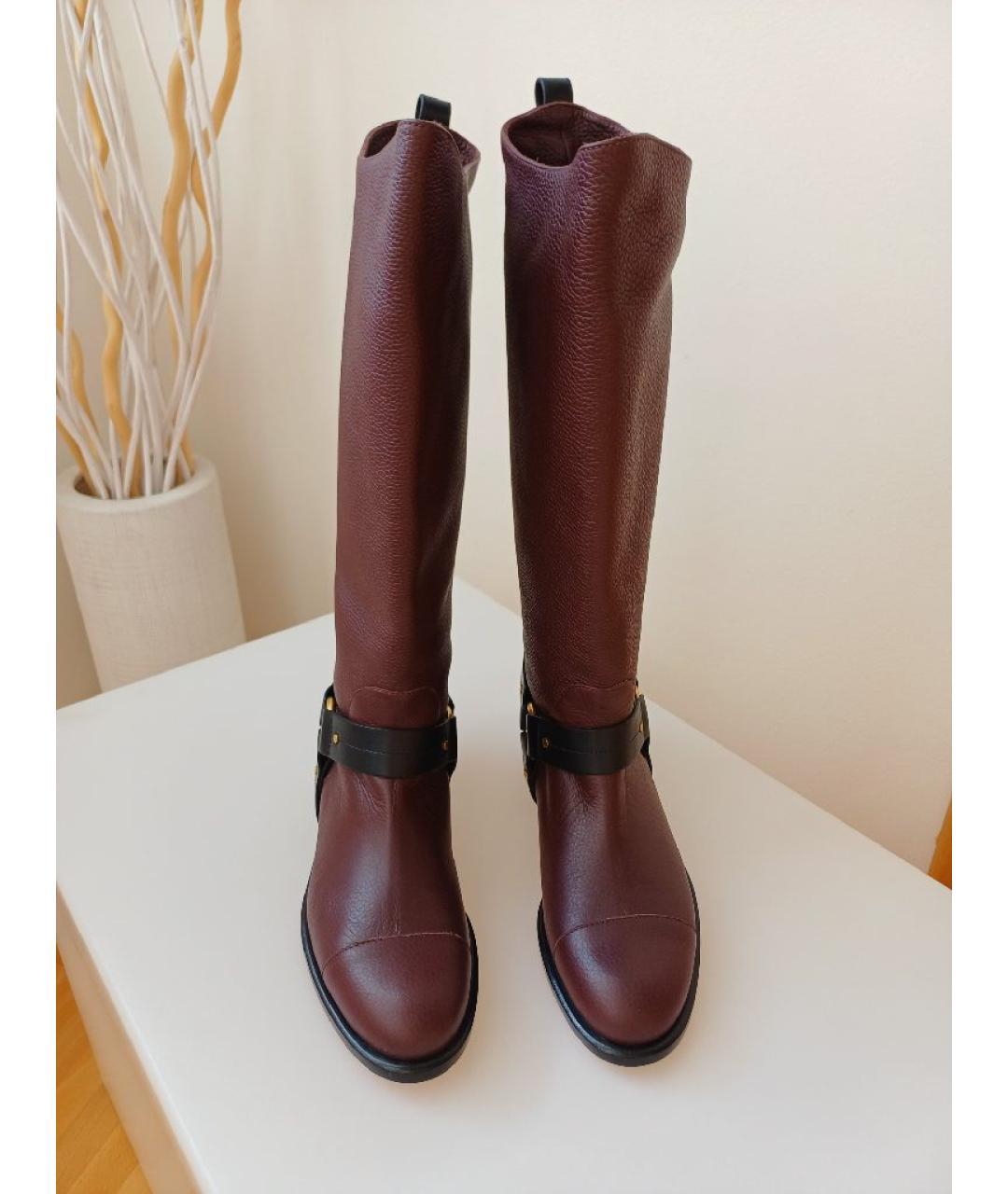 CHLOE Бордовые кожаные сапоги, фото 6