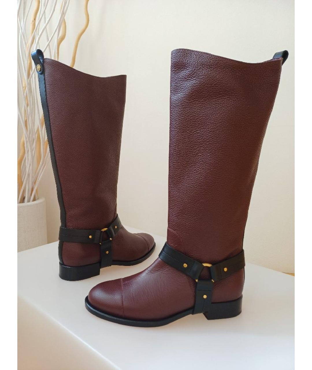 CHLOE Бордовые кожаные сапоги, фото 3