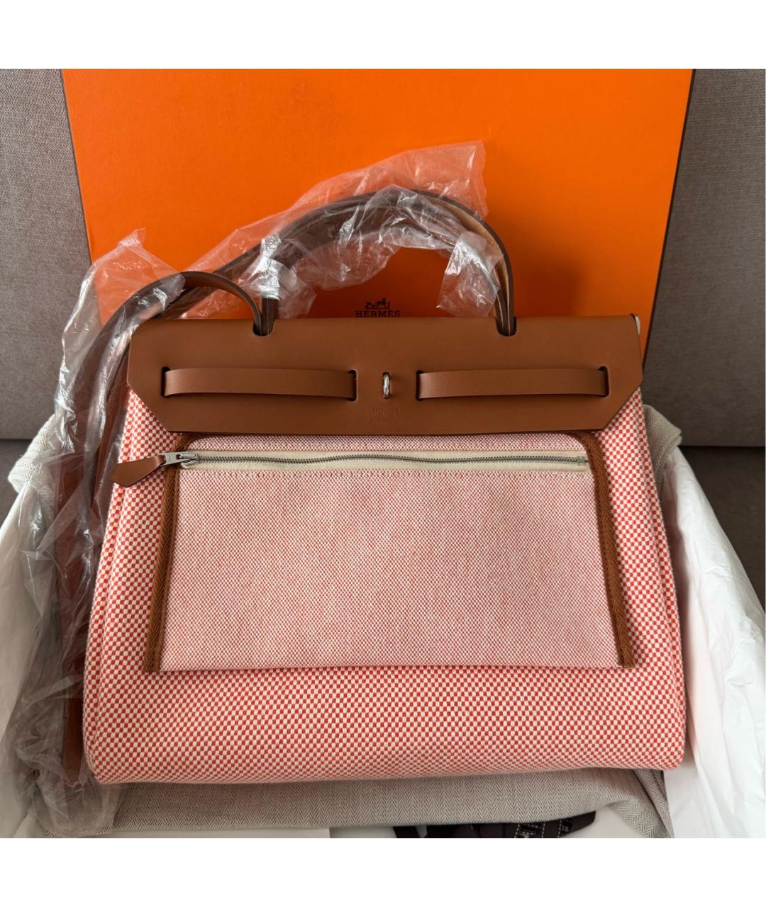 HERMES Коралловая тканевая сумка через плечо, фото 3
