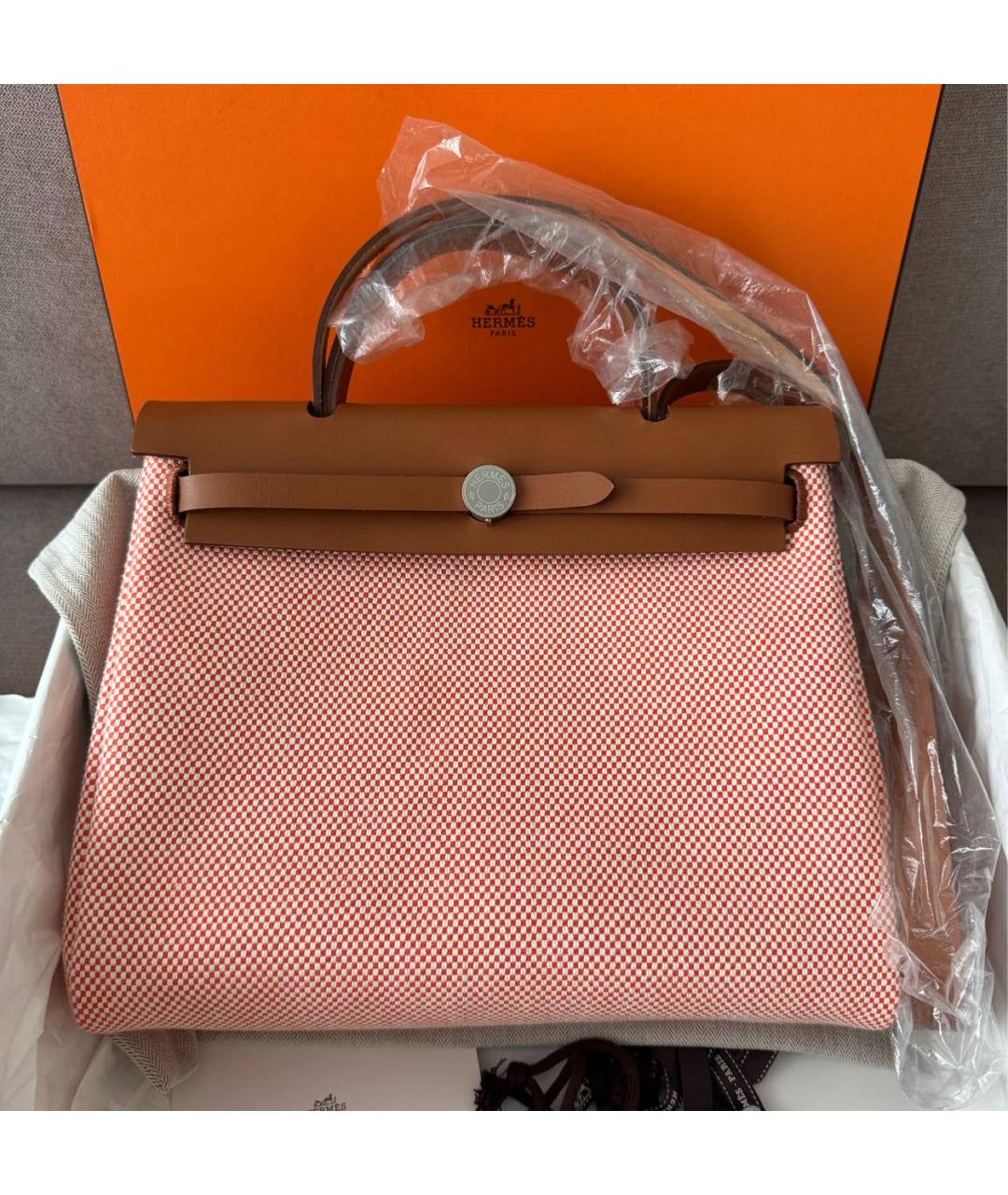 HERMES Коралловая тканевая сумка через плечо, фото 2