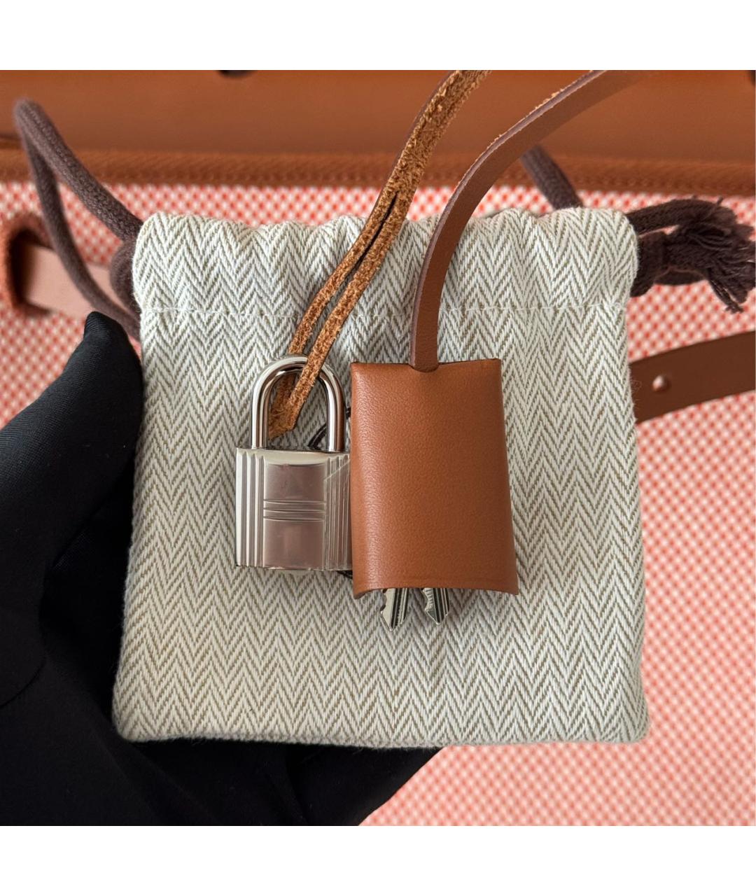 HERMES Коралловая тканевая сумка через плечо, фото 7