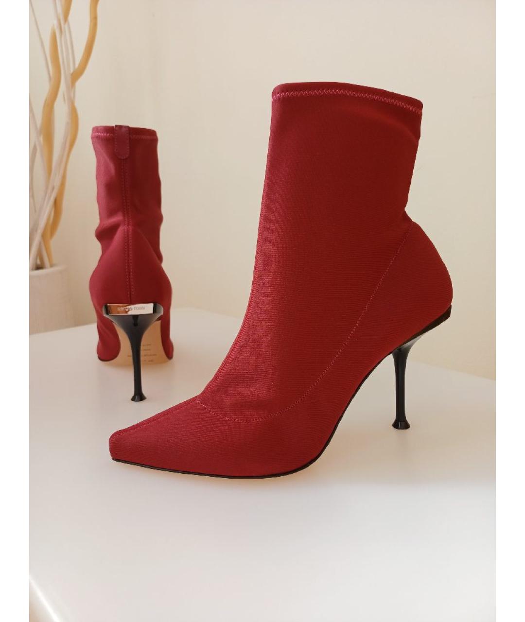 SERGIO ROSSI Красные кожаные ботильоны, фото 4