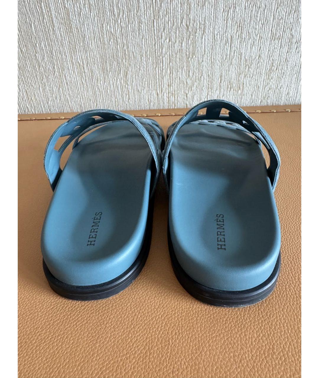 HERMES Голубые замшевые шлепанцы, фото 4