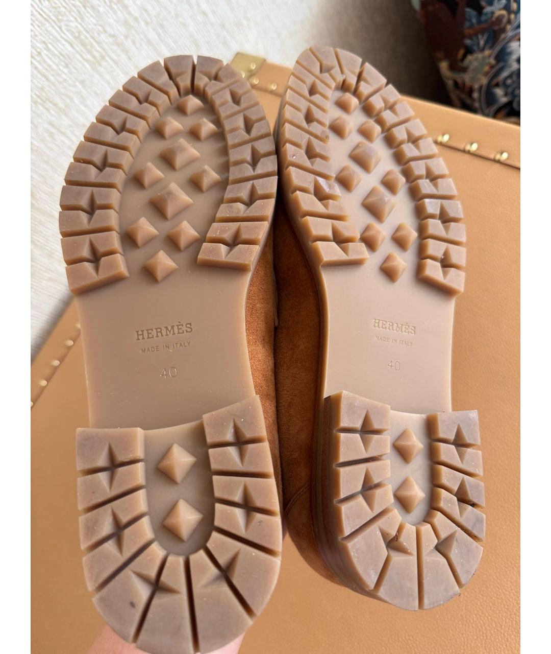 HERMES Коричневые замшевые лоферы, фото 5