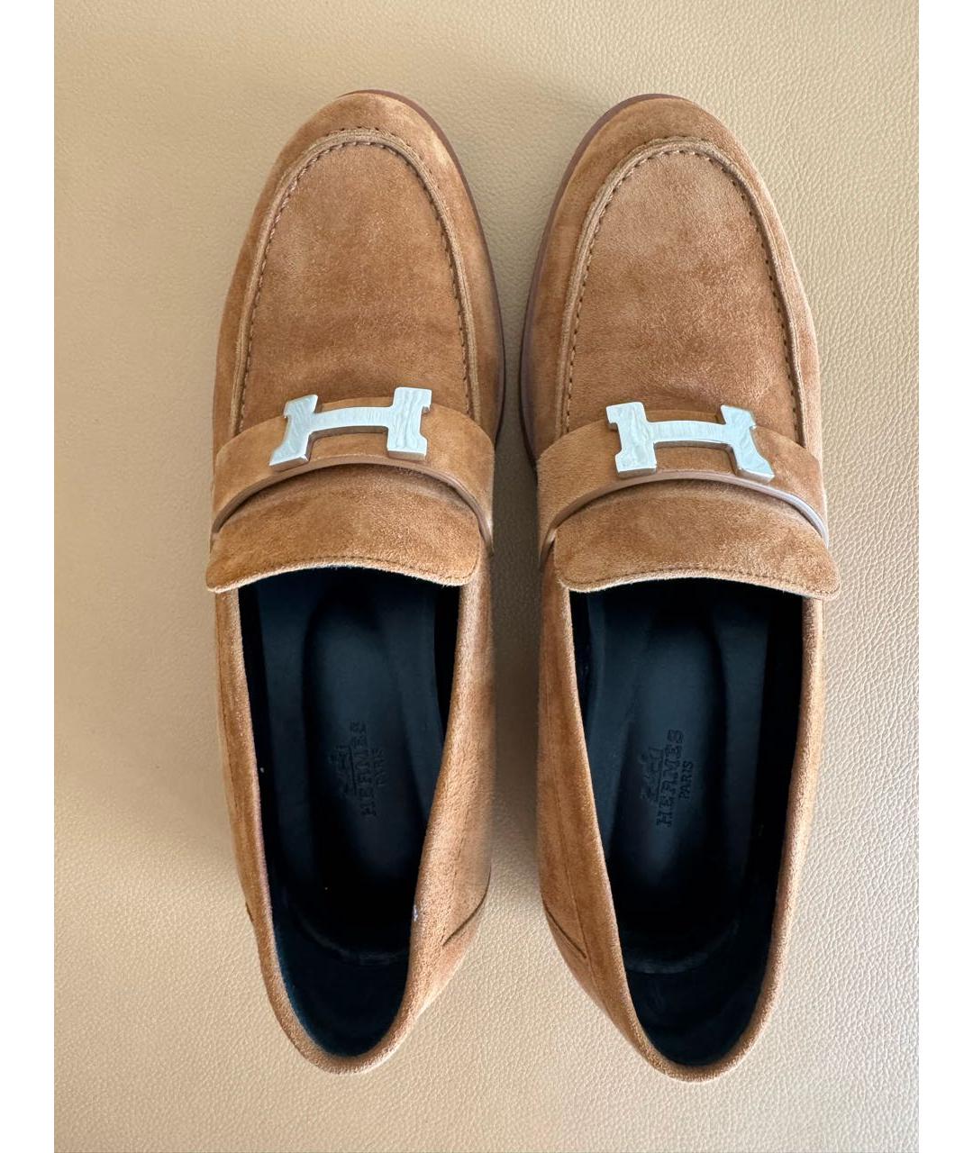 HERMES Коричневые замшевые лоферы, фото 3