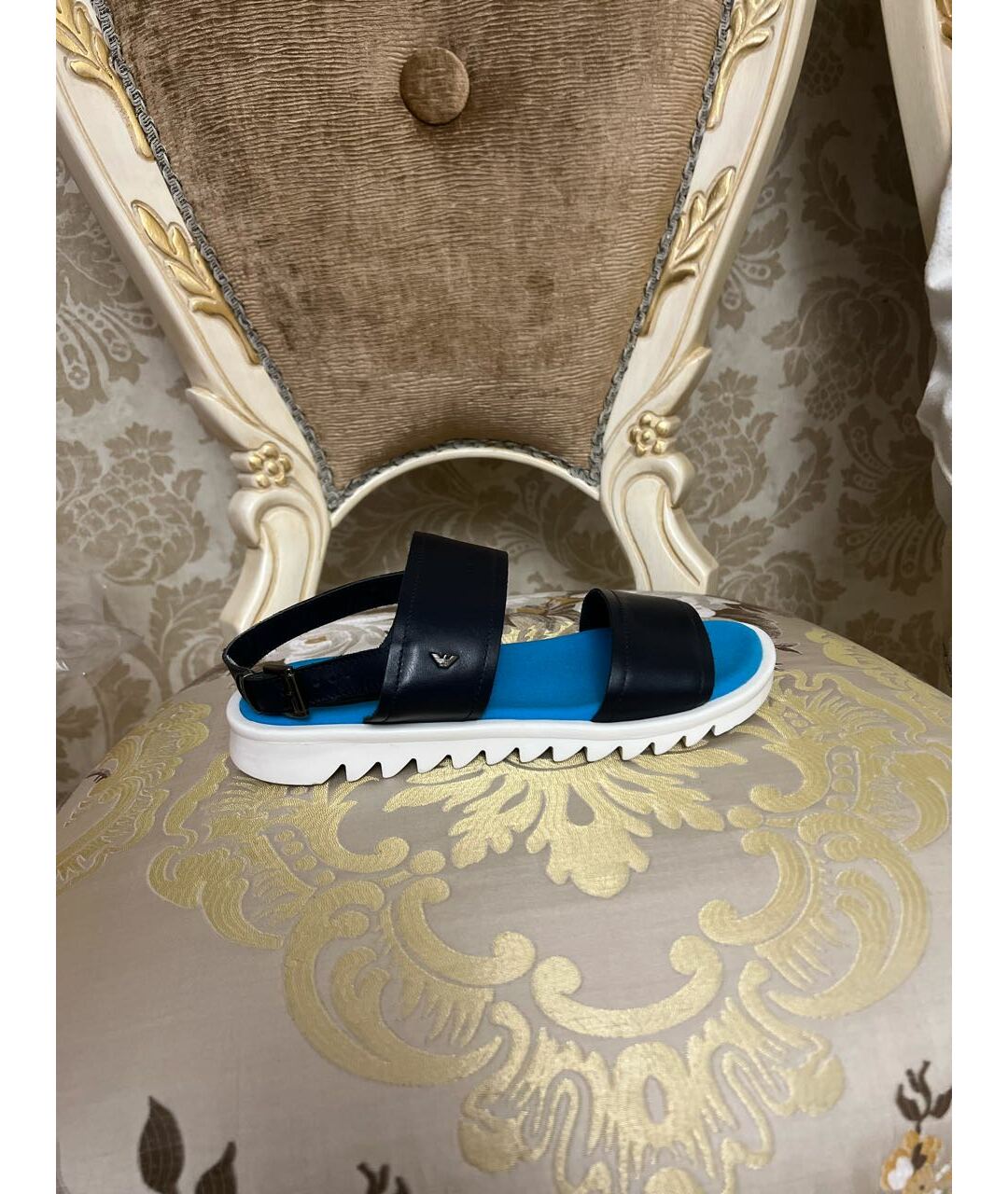 ARMANI JUNIOR Синие кожаные сандалии и шлепанцы, фото 8
