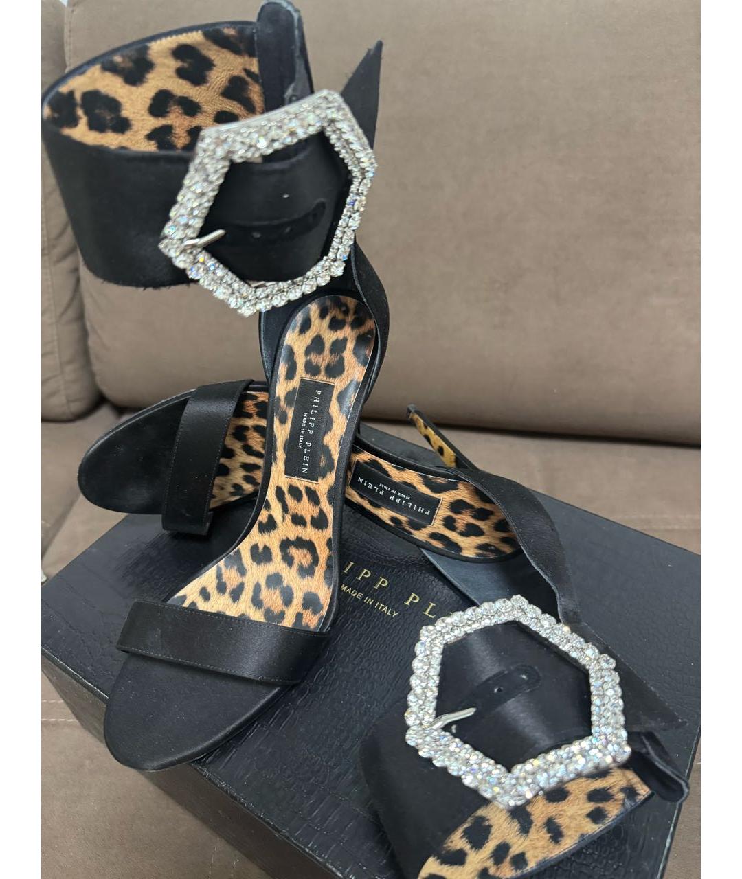PHILIPP PLEIN Черные текстильные босоножки, фото 3