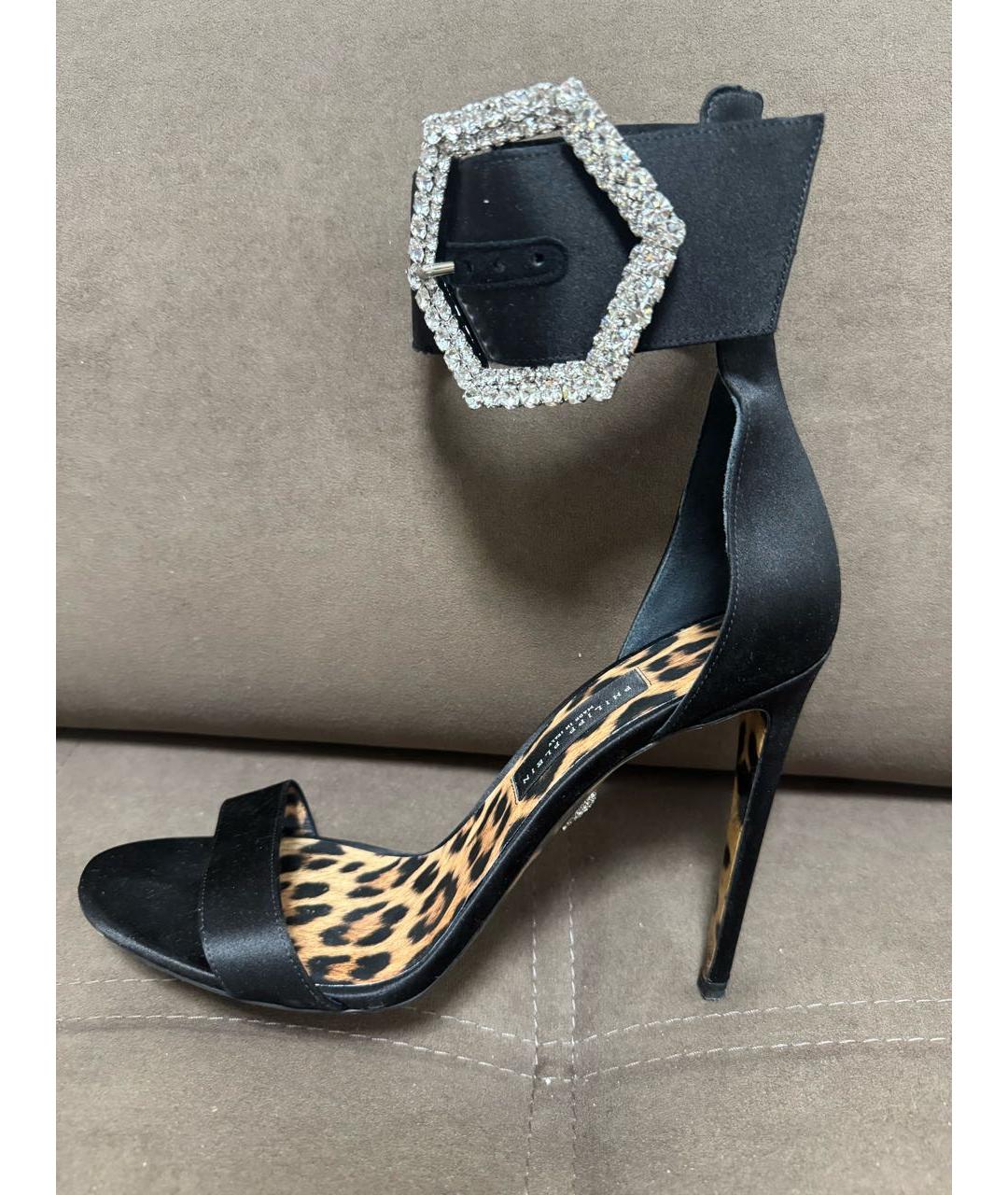 PHILIPP PLEIN Черные текстильные босоножки, фото 7