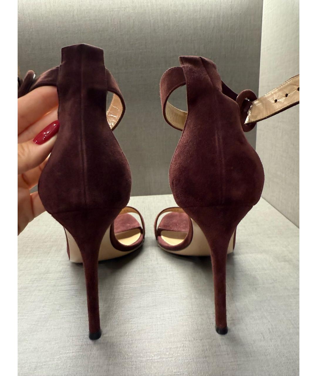 GIANVITO ROSSI Бордовые замшевые босоножки, фото 3