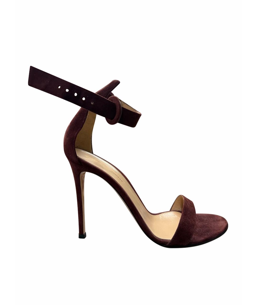 GIANVITO ROSSI Бордовые замшевые босоножки, фото 1