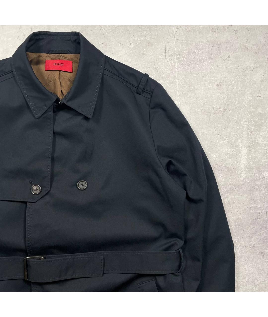 HUGO Черный хлопковый тренч / плащ, фото 5