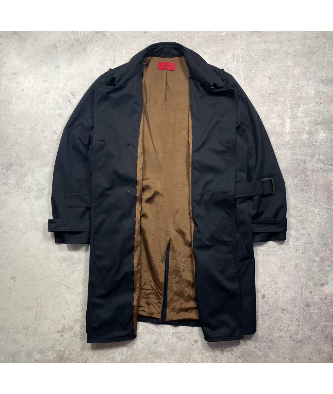 HUGO Черный хлопковый тренч / плащ, фото 2