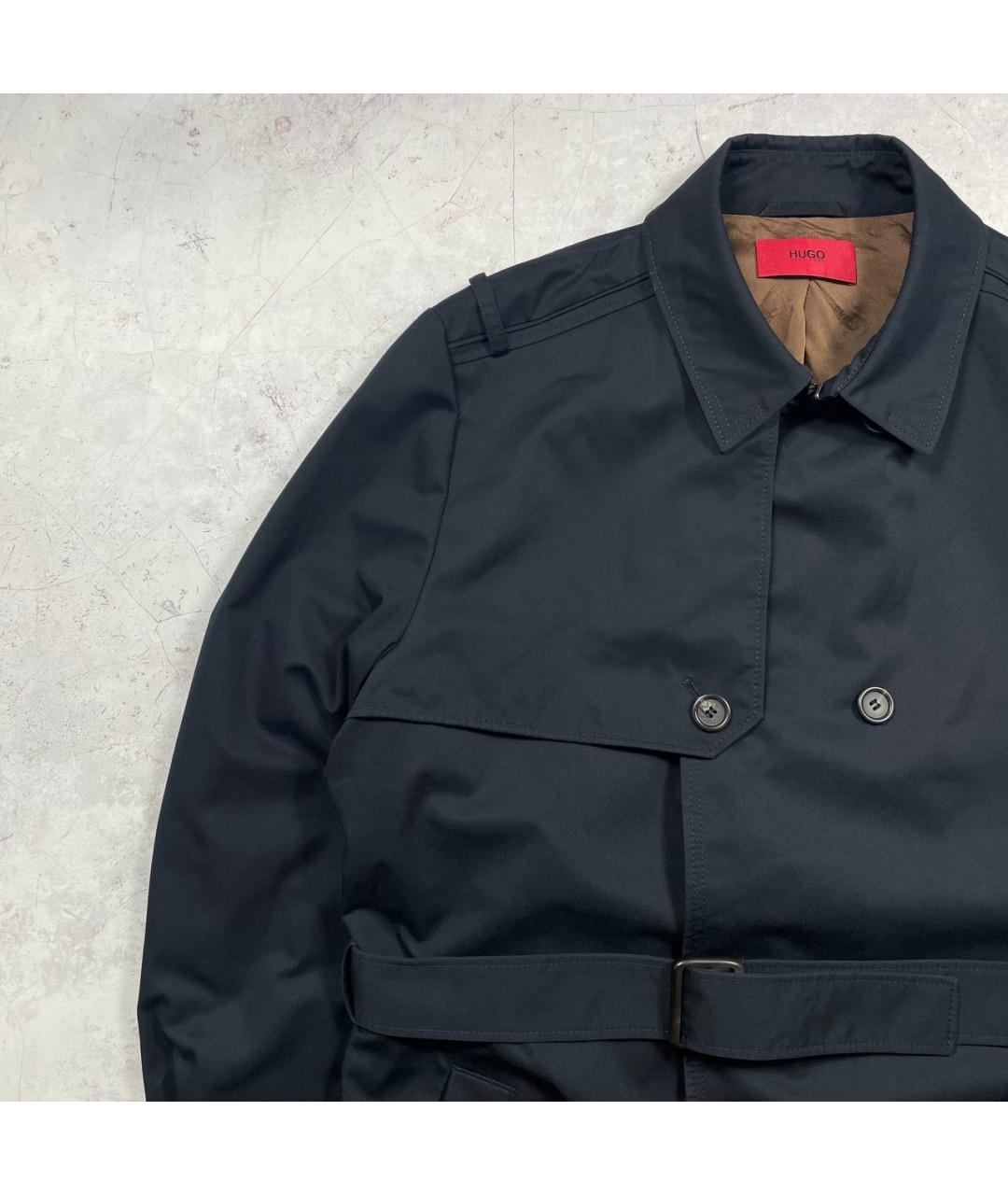 HUGO Черный хлопковый тренч / плащ, фото 4