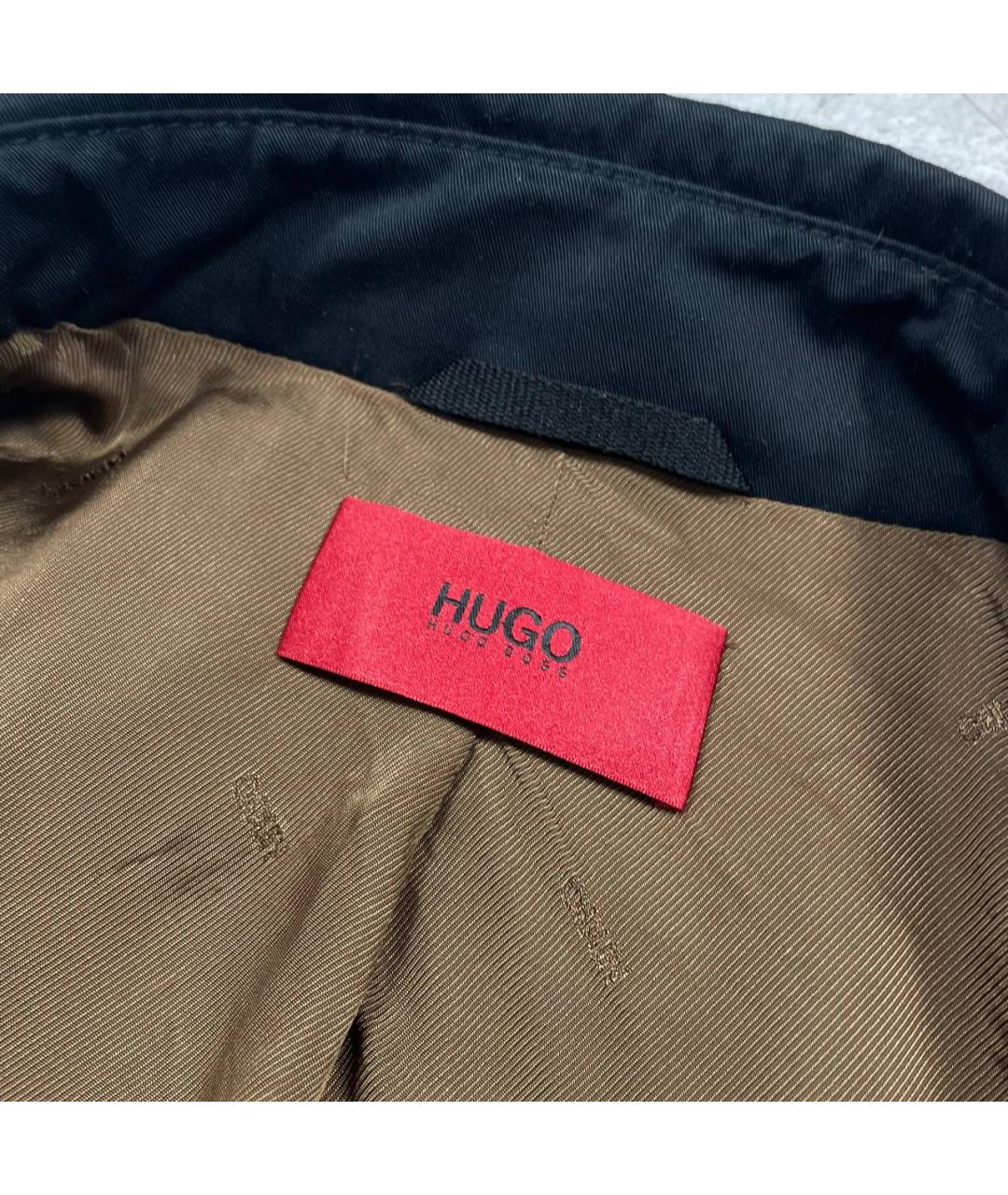 HUGO Черный хлопковый тренч / плащ, фото 9