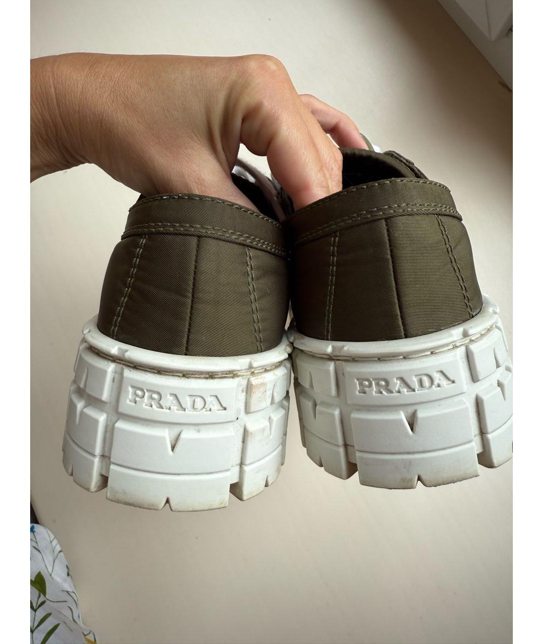 PRADA Хаки текстильные кеды, фото 4