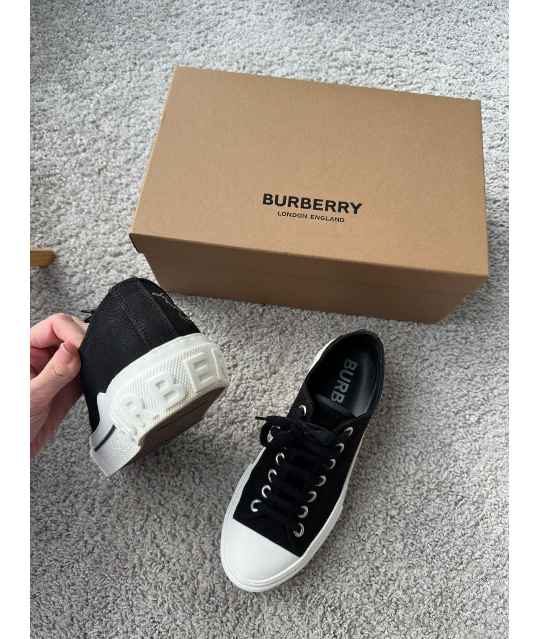 BURBERRY Черные текстильные кеды, фото 4