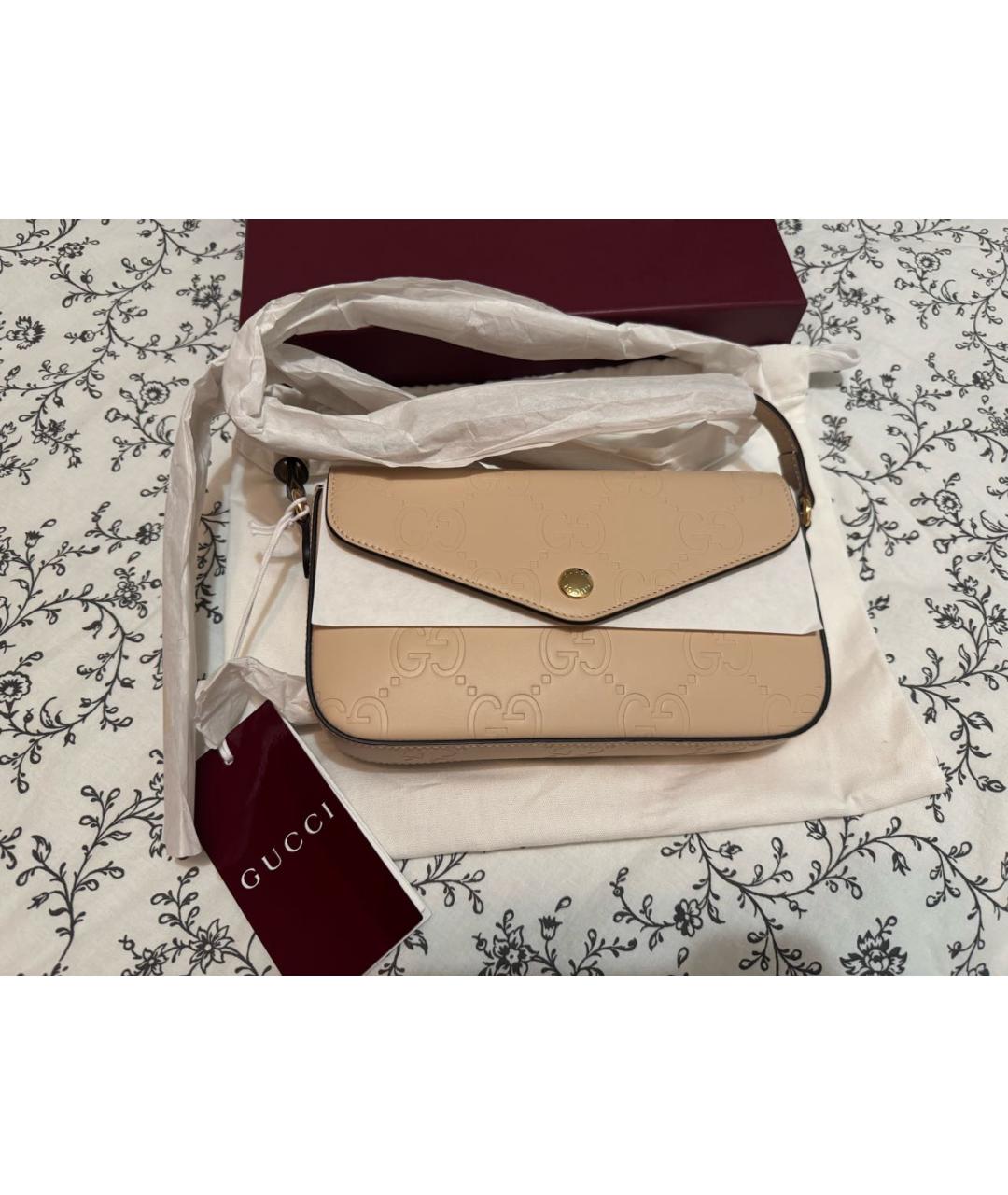 GUCCI Бежевая кожаная сумка через плечо, фото 9
