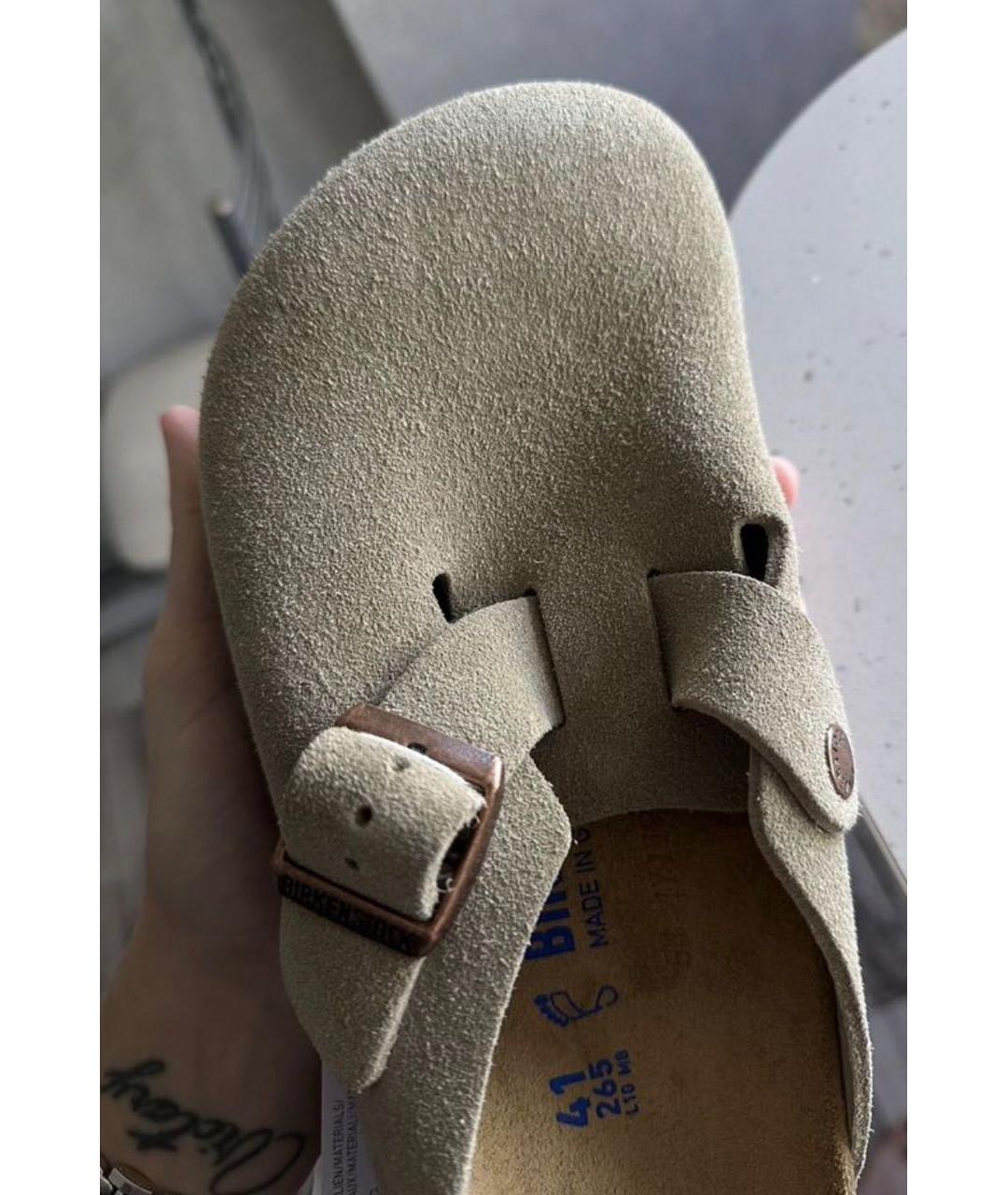 BIRKENSTOCK Бежевые замшевые мюли, фото 5