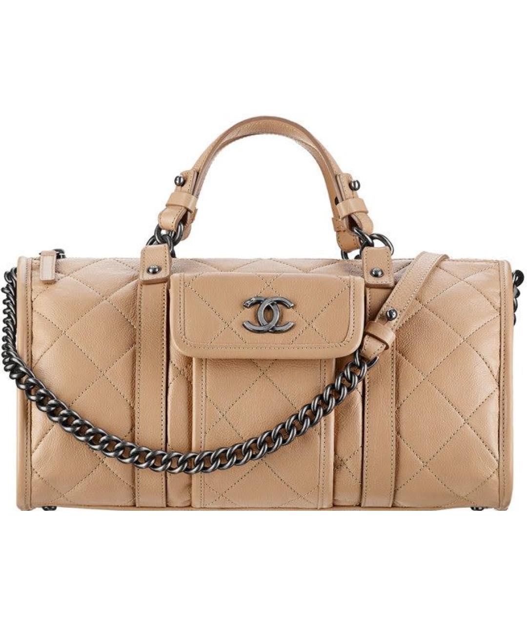 CHANEL Бежевая кожаная сумка с короткими ручками, фото 1