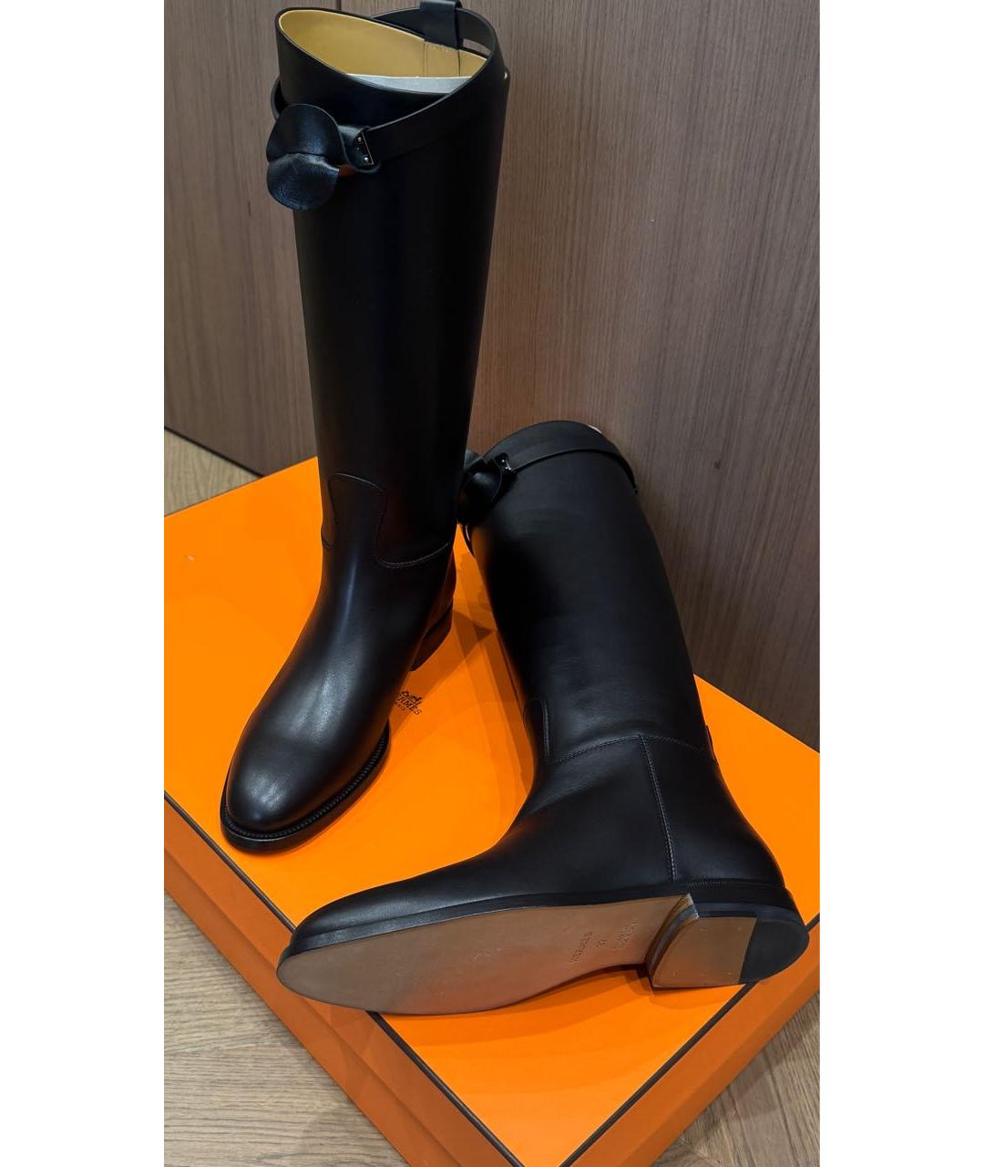 HERMES Черные кожаные сапоги, фото 5