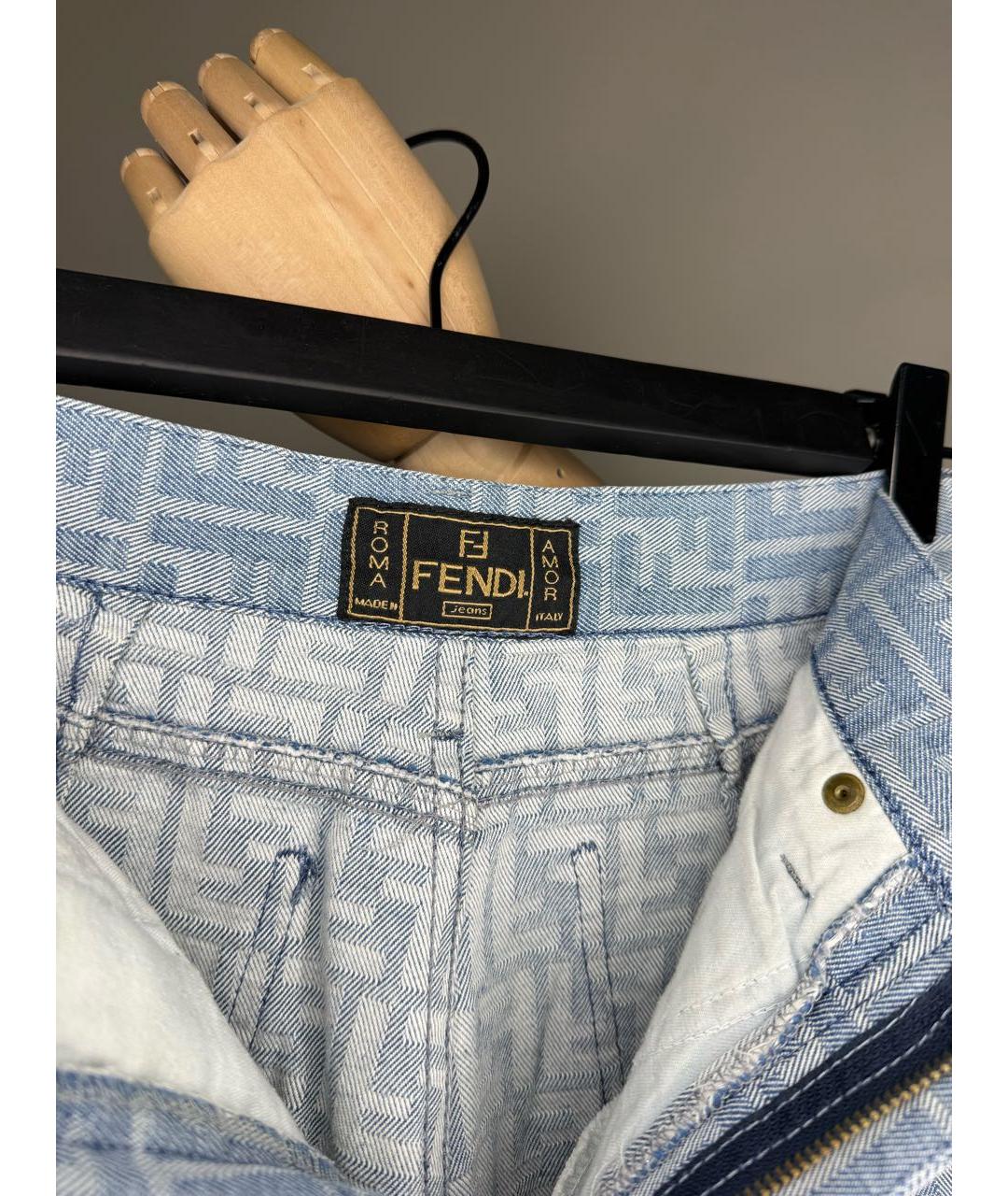 FENDI Голубые хлопковые джинсы слим, фото 4