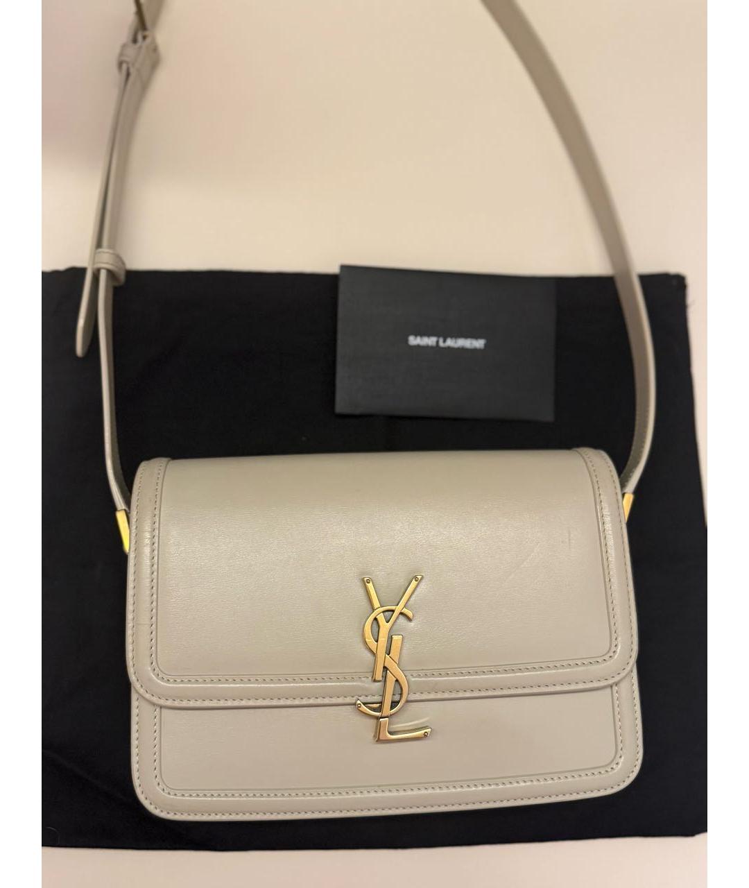 SAINT LAURENT Бежевая кожаная сумка через плечо, фото 4