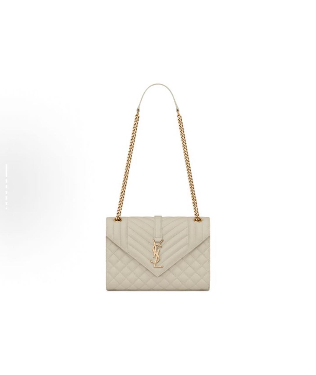 SAINT LAURENT Бежевая кожаная сумка через плечо, фото 6