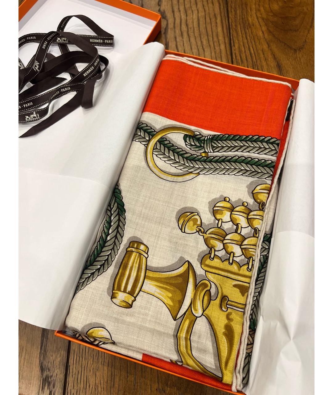HERMES Бежевый кашемировый платок, фото 3