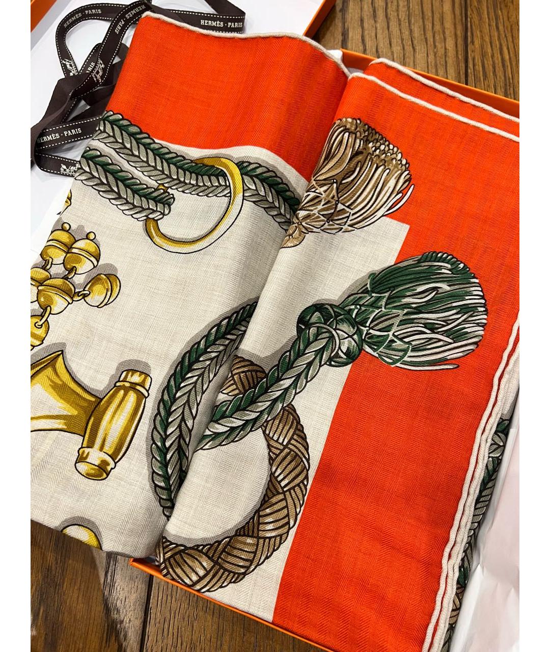 HERMES Бежевый кашемировый платок, фото 4