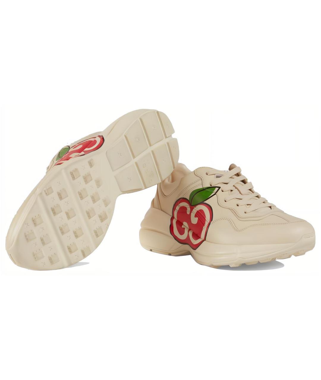 GUCCI Бежевые кожаные кроссовки, фото 4