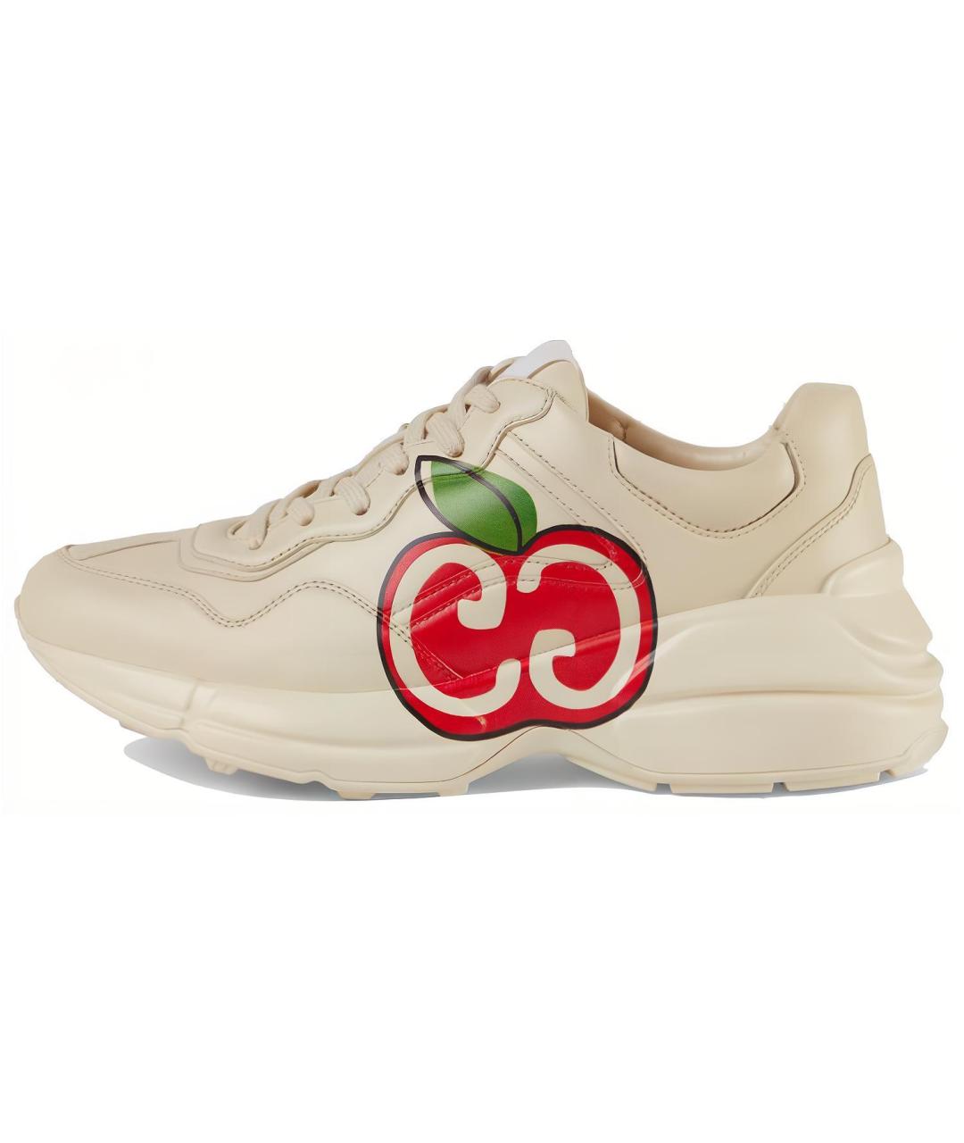 GUCCI Бежевые кожаные кроссовки, фото 6