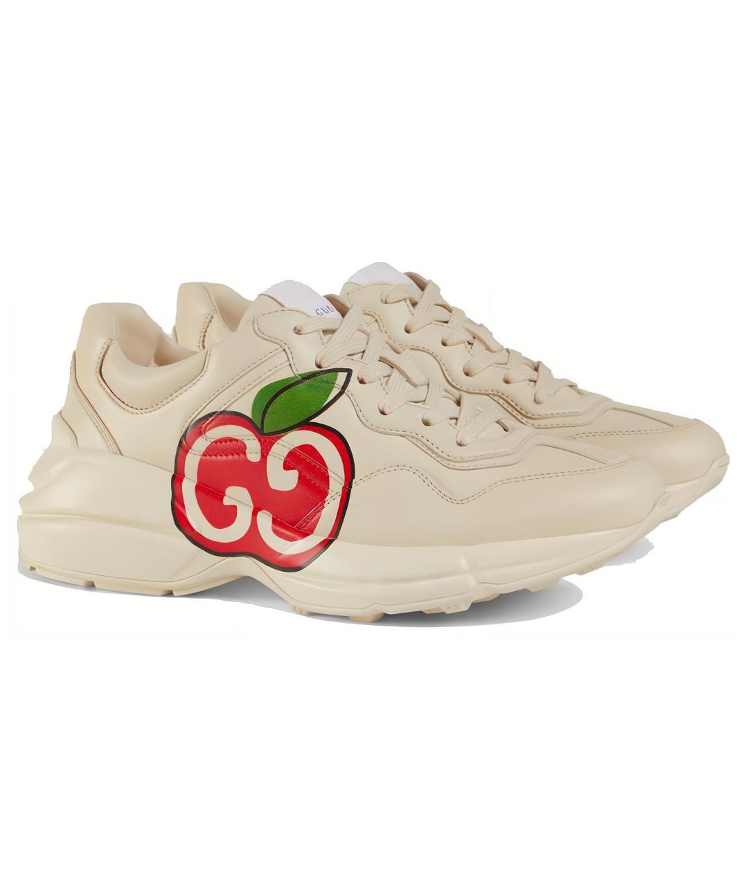 GUCCI Бежевые кожаные кроссовки, фото 2