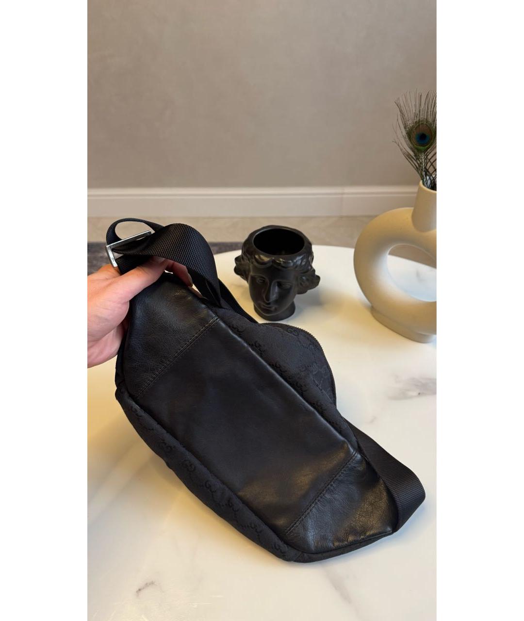 GUCCI Черная жаккардовая поясная сумка, фото 3